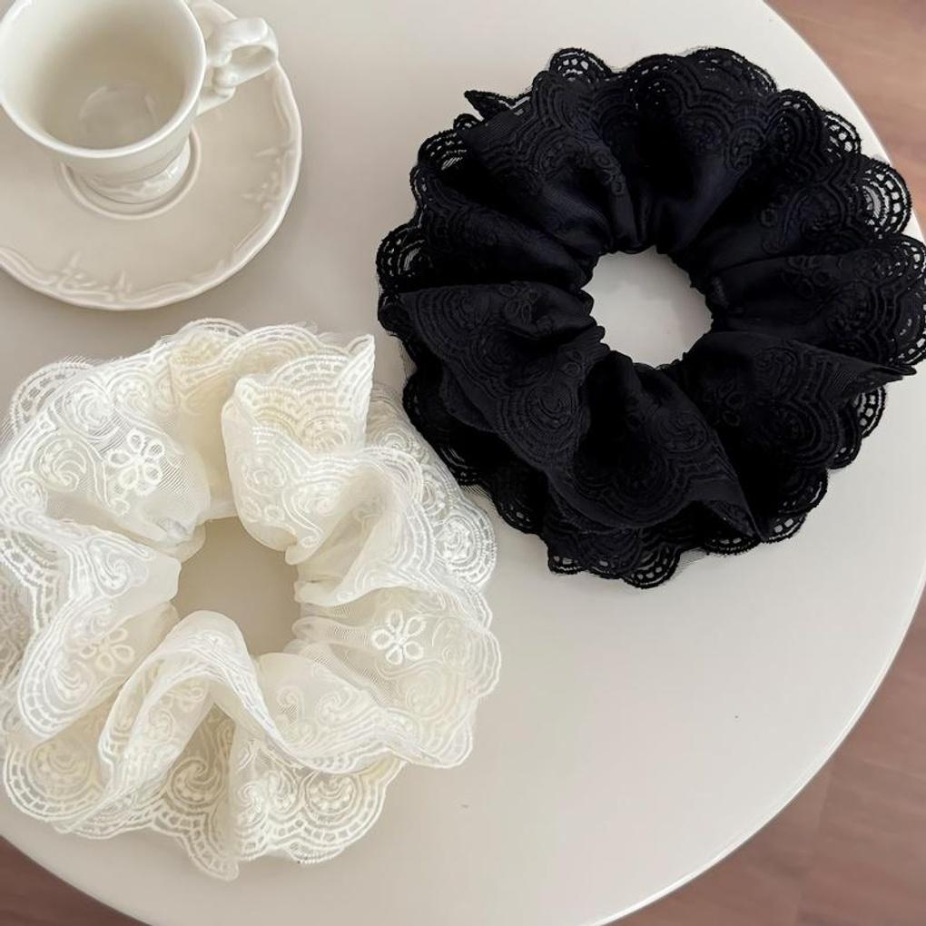 Women's Embroidered Double Lace Crochet Scrunchie