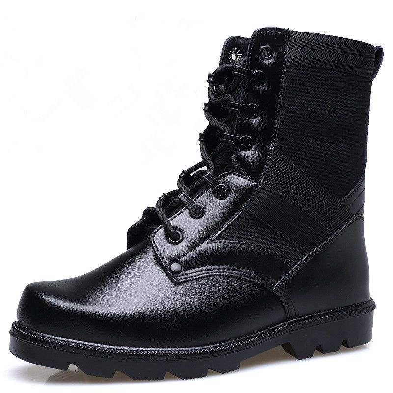 Men's Shock Absorption Outdoor Combat Boots - Breathable Hiking & Security Footwear with Wool Lining.
