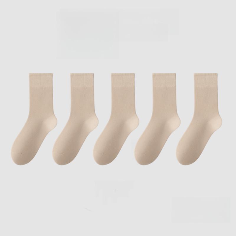 1/5 Pairs Cotton Socks Women Seamless Soft Crew Socks Medium Tube Long Loose Casual Solid Color Anti-Pilling Breathable
