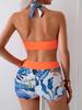 Women's Backless Halter Neck V-Neck Two-Piece Print Bikini