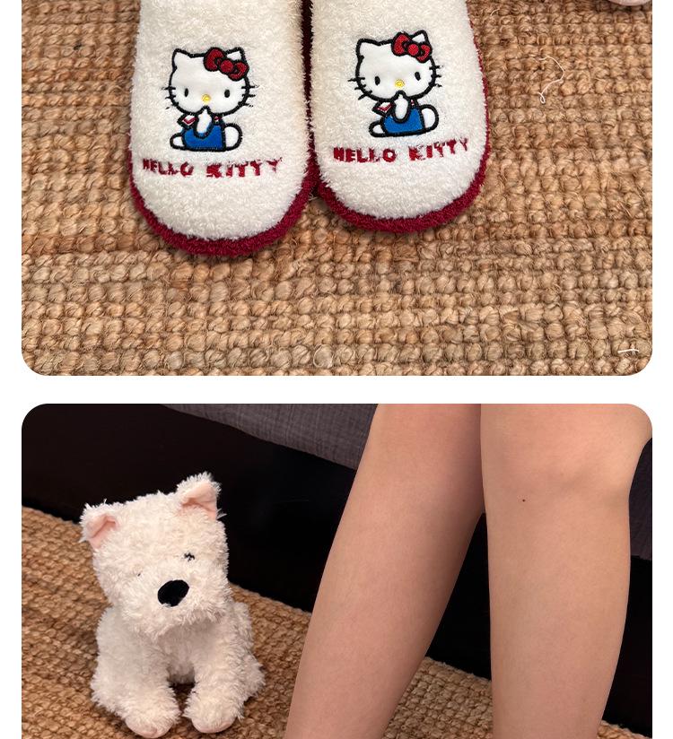 Genuine Sanrio Cartoon Furry Slippers - Women's Non-Slip Warm Winter Indoor Slippers with Plush Cotton and Velvet