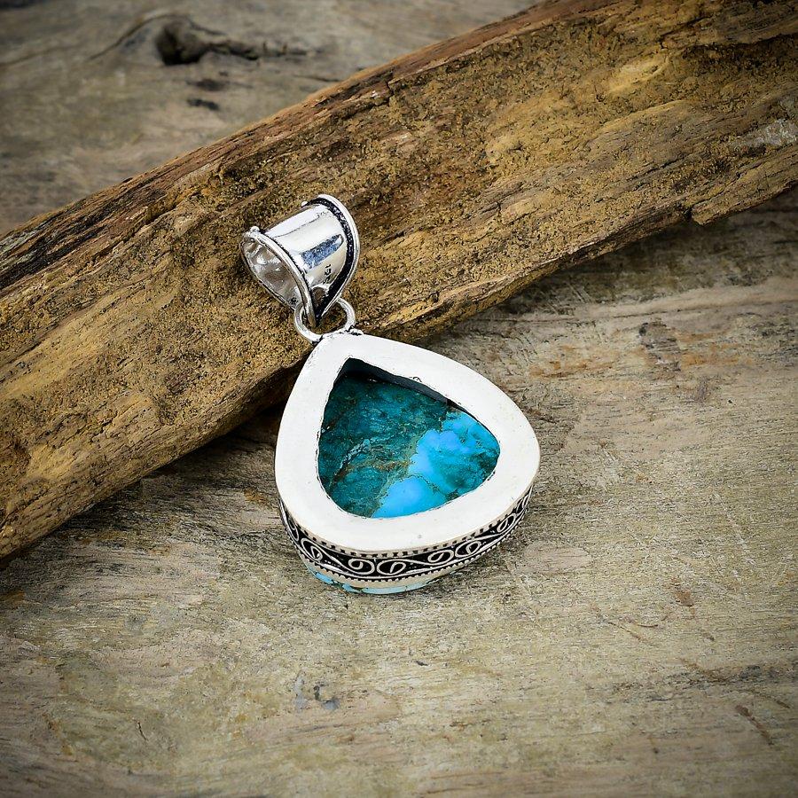 Tibetan Turquoise Gemstone 925 Sterling Silver Jewelry Pendant 1.89" M-34