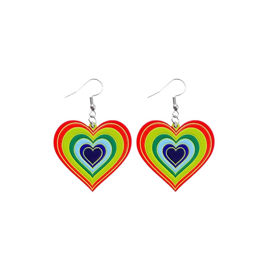 Cross-border explosion, rainbow elements, colorful earrings, women's earrings, love peach heart-shaped temperament earrings