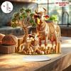 2D Flat Acrylic Statue, Boho Style Cow & Calf With Stand, Tabletop Decor For Home Office Cafe, Unique Animal Collectible