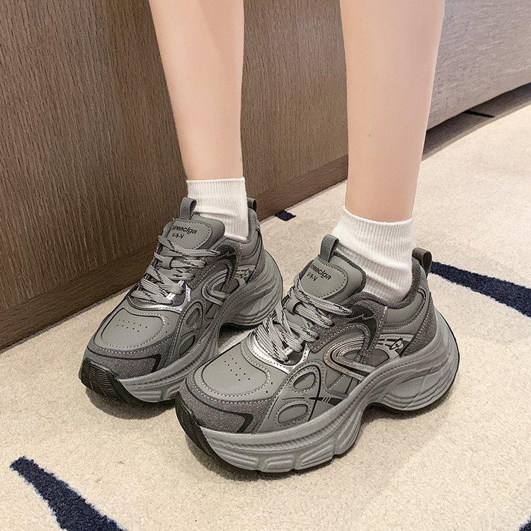 Platform dad shoes women 2025 autumn and winter leather surface increase two cotton students velvet muffin sports shoes cotton shoes casual