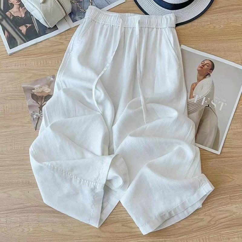 Plus Size Breathable Cotton Linen Wide-Leg Pants - Women's Casual Summer Style