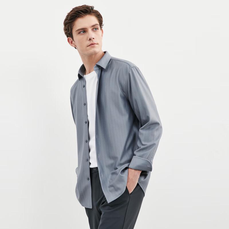 SEPTWOLVES Men's Anti-Static Striped Down-Padded Long-Sleeve Shirt