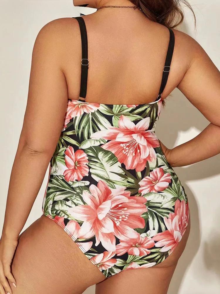 2025 Sexy Patchwork Strapped Plus Size Swimwear Women Push Up Large One Piece Swimsuit Backless Beach Big Bathing Suit