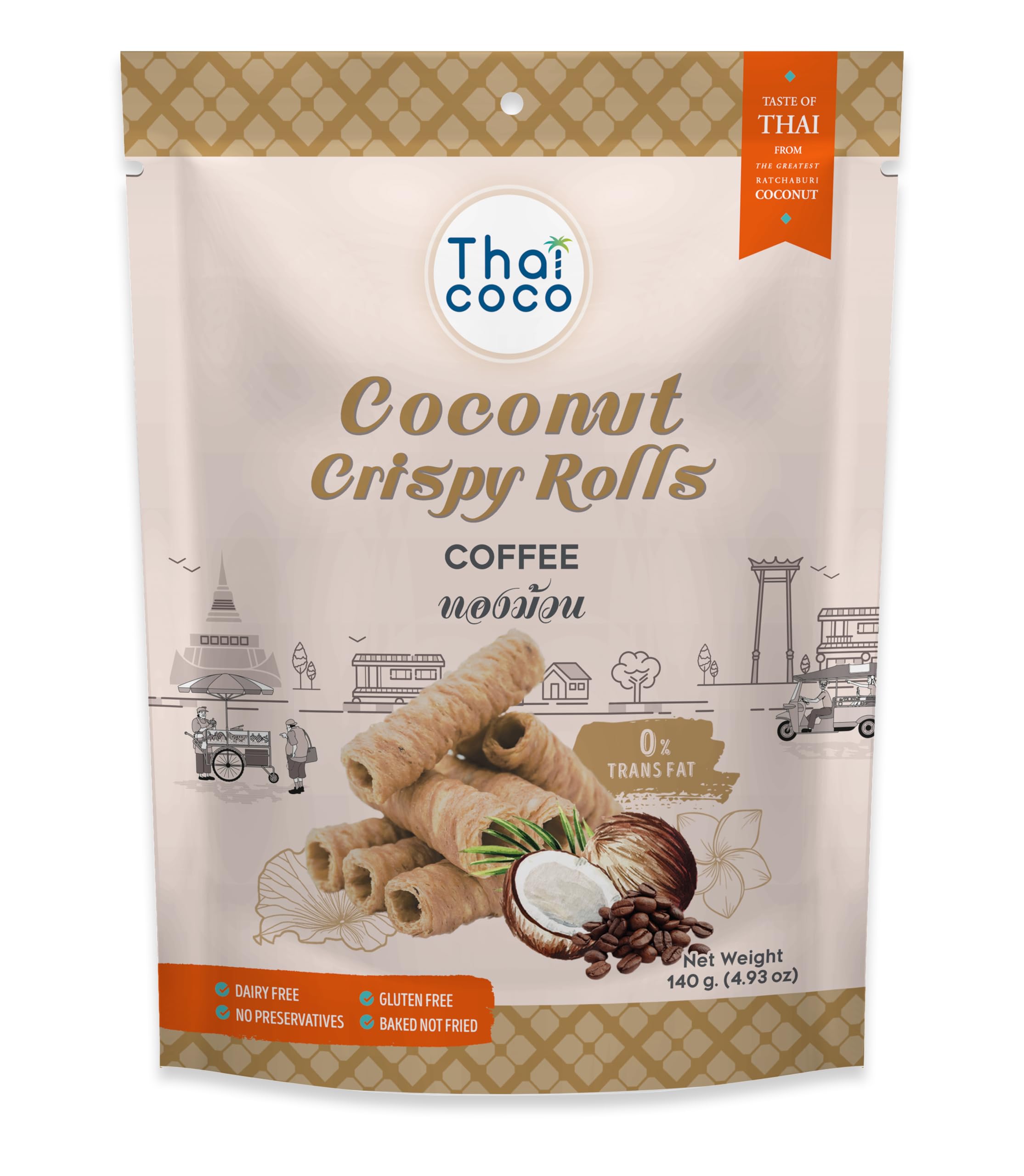 

Кокосовый хрустящий рулет со вкусом кофе 140 г x 12 шт. Кокосовый хрустящий рулет со вкусом кофе 140 г x 12 шт. THAICOCO THAICOCO