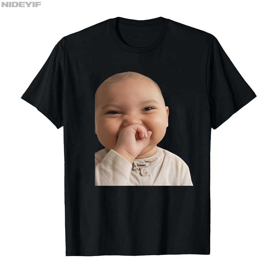 Funny AI Baby Holding Laugh Meme Viral Trend T-shirt For Men Women 100% Cotton T Shirts Short Sleeve Tops 1121-2
