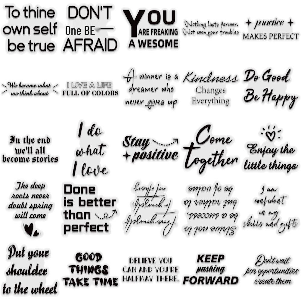 50-Piece Set of Motivational English Phrases Transparent PET Stickers for Scrapbooking and Decoration.
