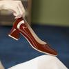 Fashion Solid Japanned Leather Pumps Woman Block High Heels Shoes OL Ladies Dress Work Escarpins Femmes Designer Luxury Tacones Mujer
