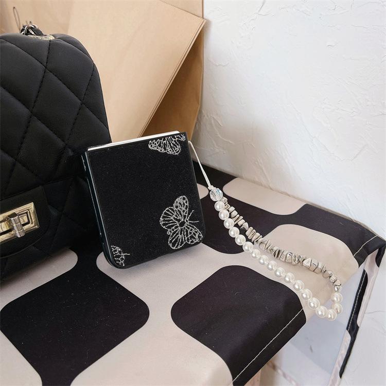 Applicable to Samsung ZFlip5 mobile phone case bronzing butterfly bracelet zflip4 folding screen flannel protective case