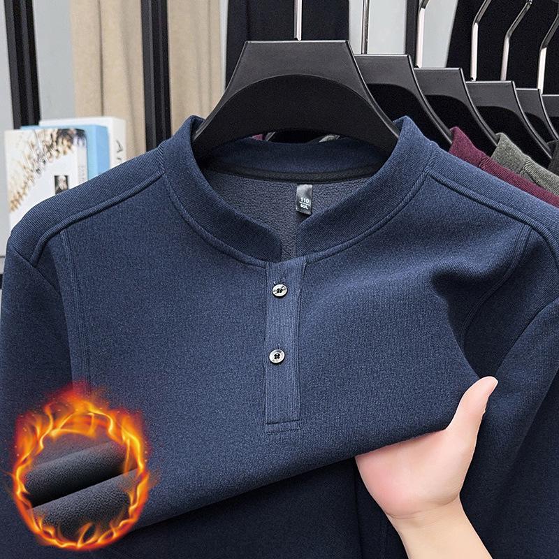 

Men s Solid Color Fleece-Lined Sweatshirt, 2025 Autumn/Winter Collection - Thick, Double-Sided German Fleece, Round Neck, Casual Warm Base Layer XL (Suitable for 65-75 kg) синій