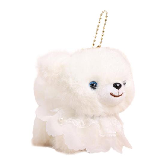 Doll Pendant Plush Lace Collar Bear Keychain with Metal Bead Chain Portable Bag Hanging Charm Soft Skin-Friendly Plush Doll Accessory