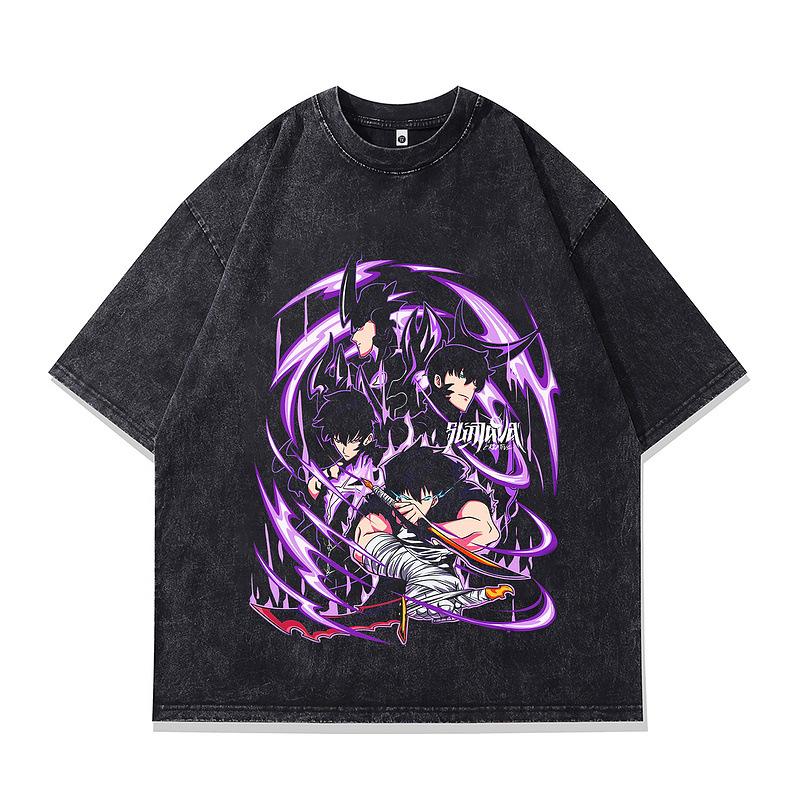 Trendy Brand Men'S Half-Sleeved T-Shirt Street Retro Alone Upgrade Animation Printing Washed Short-Sleeved T-Shirt Men'S And Women'S Tide