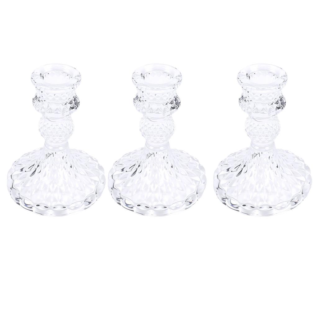 3PCS Glass Candlestick Holder Clear Pillar Taper Candle Holder for Shelf Dining Table Decor Centerpiece Wedding Party