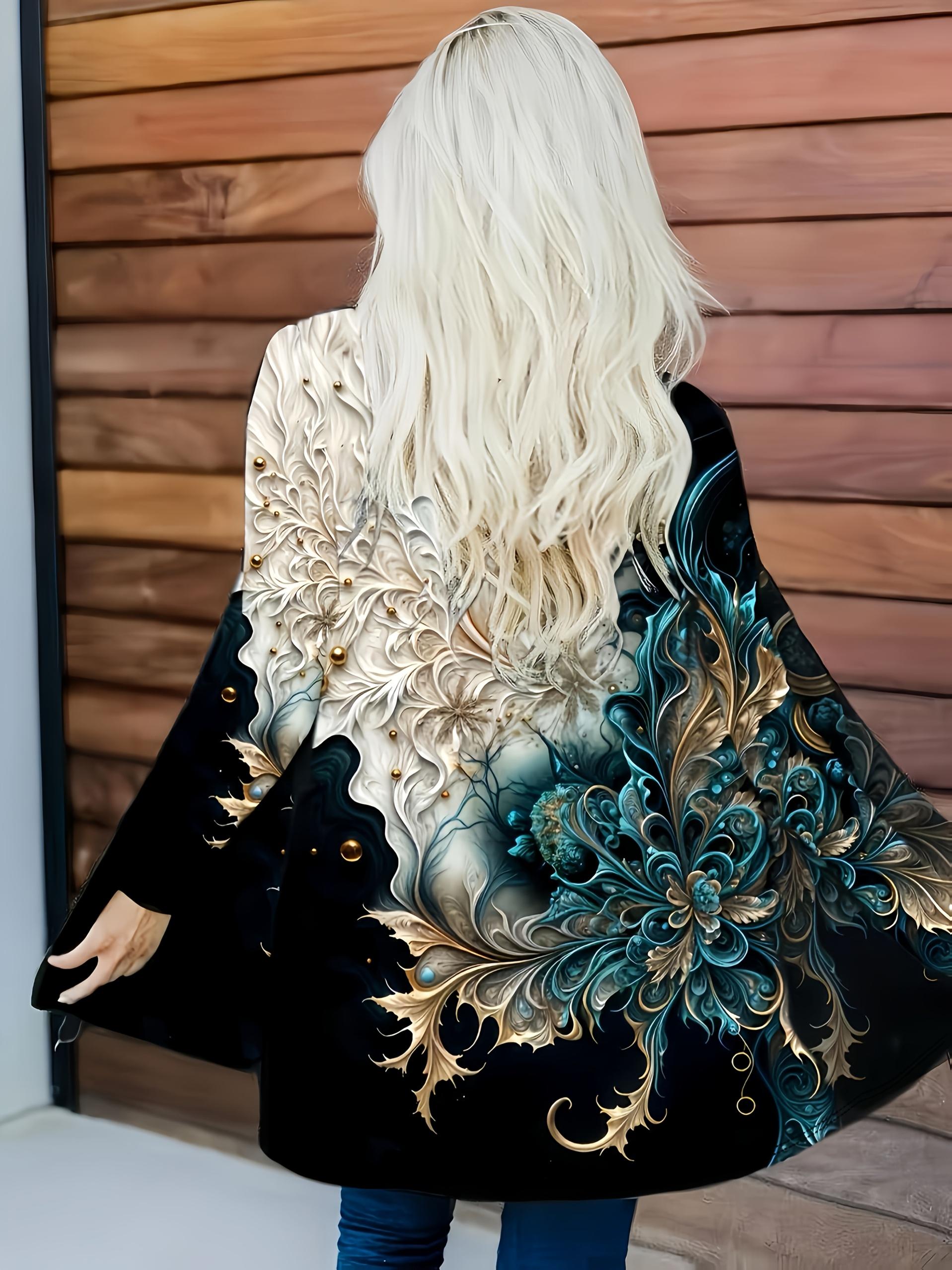 

Женский кардиган с длинным рукавом с принтом жемчуга Coreal 2025, полиэстер, открытый спереди, легкая накидка, повседневное пальто на весну-осень 5XL