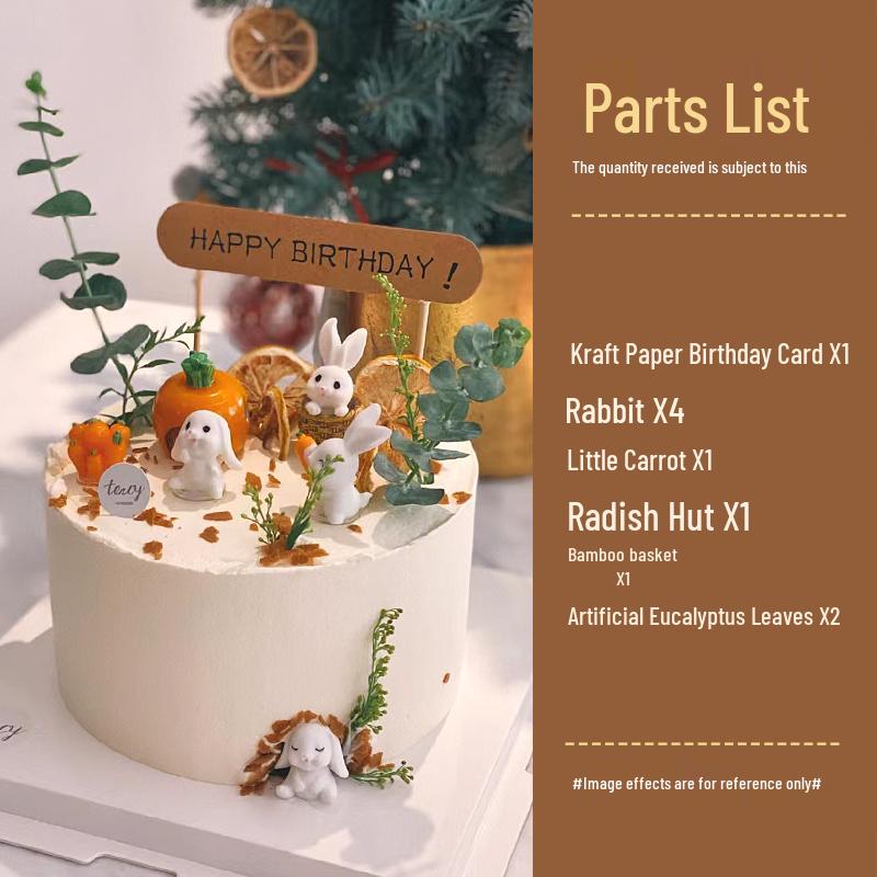 Pastoral Rabbit & Carrot Mini Basket Cake Topper Set