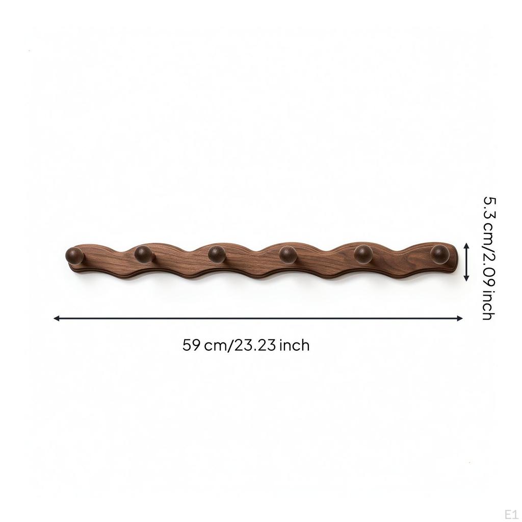Wooden Coat Rack with Hooks WaveInfluenced Hook Decorative Peg Rail for Entryway,