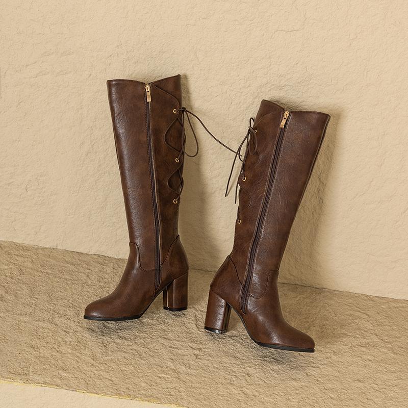 Women's High-heeled Boots Are Fashionable European and American Style Solid Color Solid Color Versatile Large Size Medium Boots