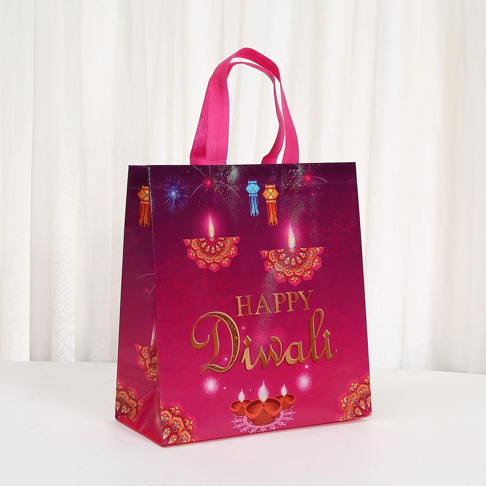 12/30pcs Happy Diwali Tote Bags Non Woven Reusable Goodie Bags for Gifts Classroom and Events