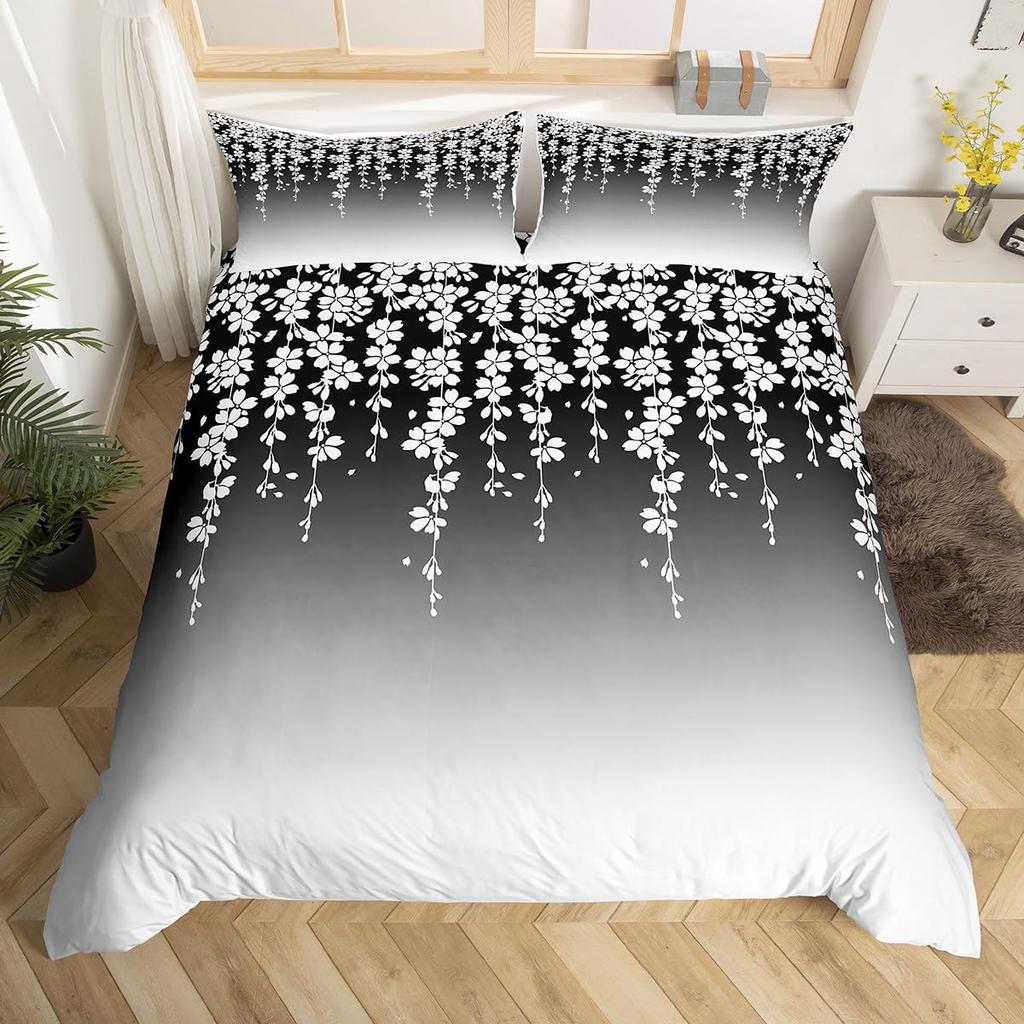 Akvarellgradient Påslakan Queen Abstrakt Körsbärsblom Sängklädesset Natur Botaniskt Täcke Mjukt Boho Quiltöverdrag