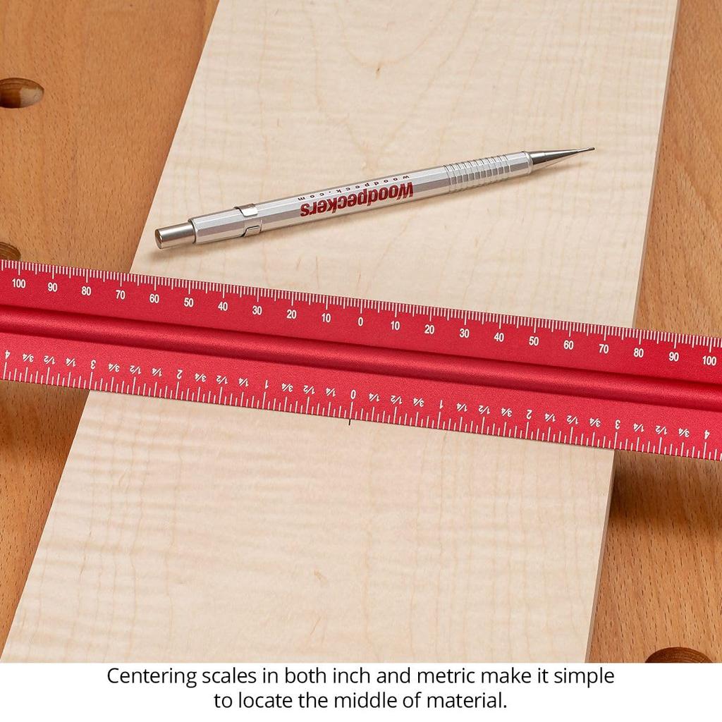 Woodpeckers Hexscale 600MM Woodworking Ruler with Centering R2L L2R Architect Style Rule, 24" / 6-in-1 Stops, Inch, Metric, Scale, & Measurements,