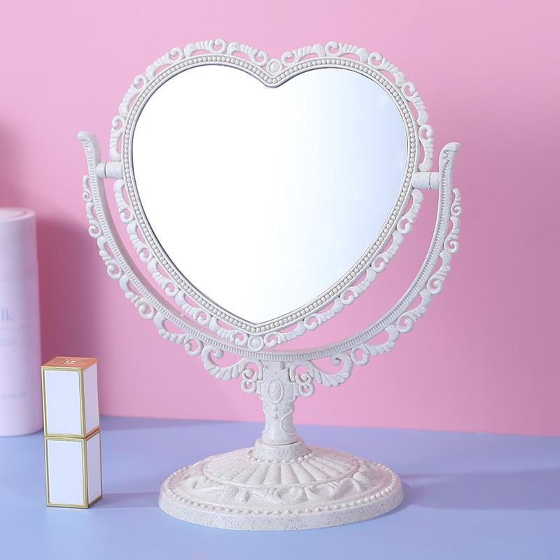 Retro European Heart-Shaped Double-Sided Desktop Makeup Mirror
