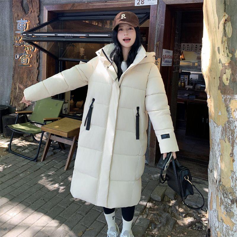 

Новая корейская версия женской зимней длинной куртки с капюшоном до колена на хлопковой подкладке. XXL