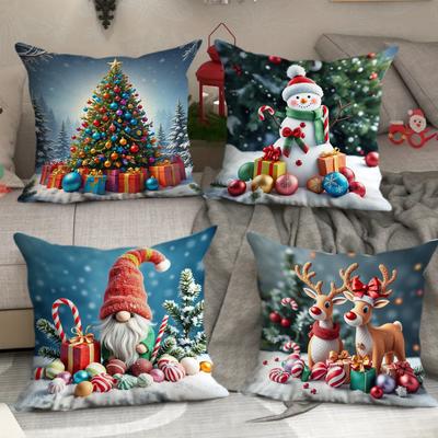 Neue Weihnachtskissenbezüge für Wohnzimmer Polyester Bedruckte Dekokissenbezüge Weihnachtskissenbezüge