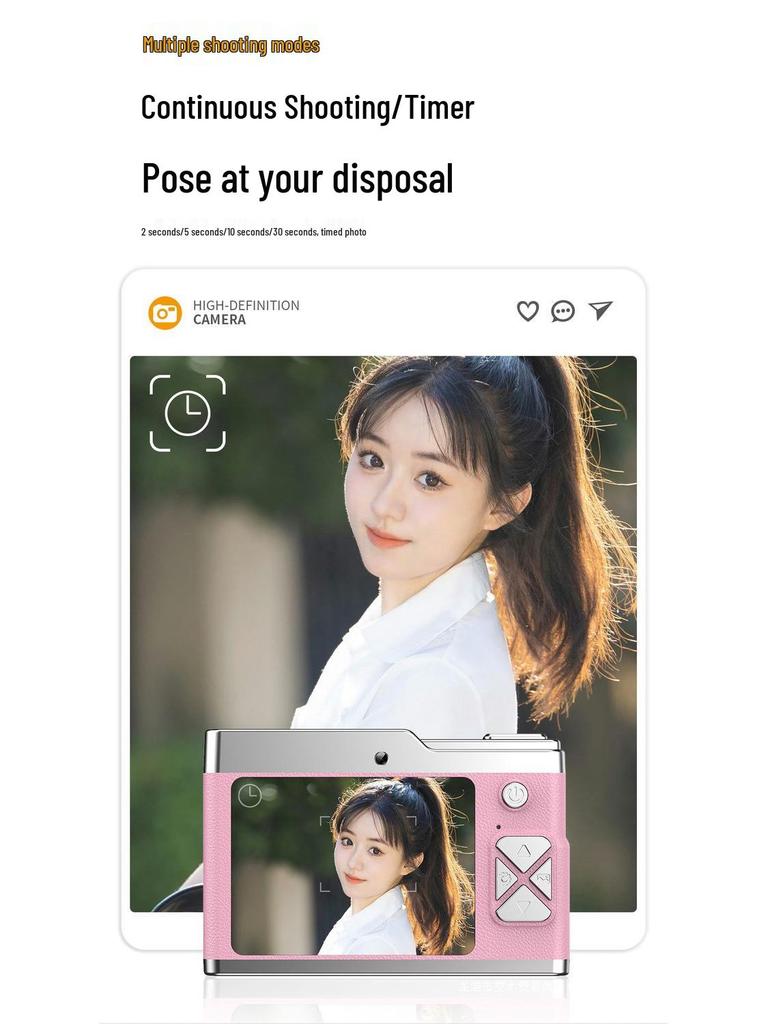 High-Definition Dual Lens Digital Camera for Students - Retro CCD Design