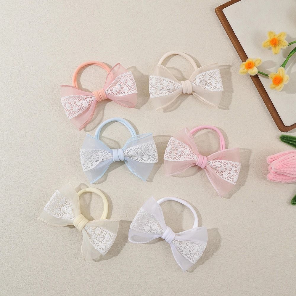 Soft Baby Nylon Headband Lace Bow Ponytail Hair Tie Bowknot Hair Bands  For Baby Girls Children