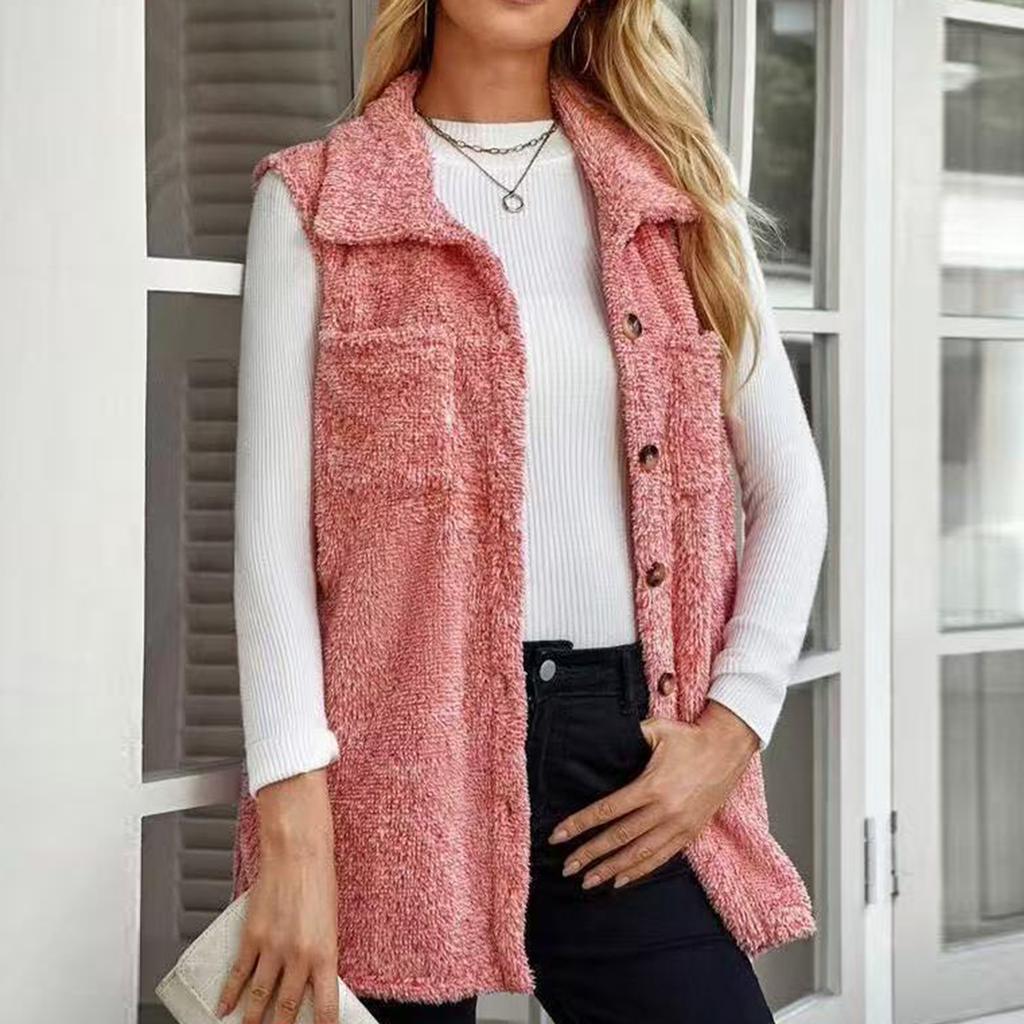 Women's Fashionable Double-Sided  Collar Button-Up Cardigan Vest With Pockets