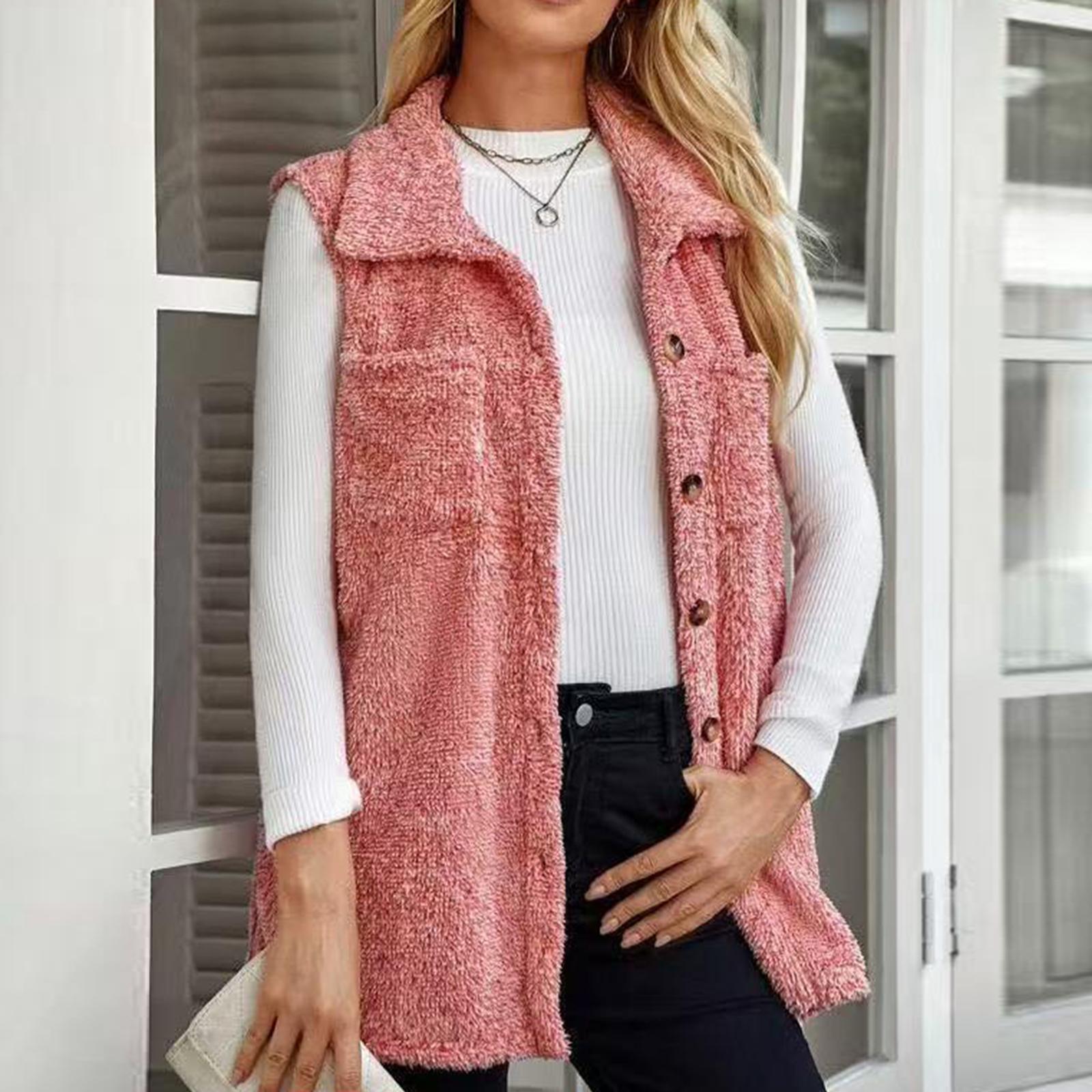 

Женский модный двусторонний кардиган-жилет на пуговицах с воротником и карманами XXL розовый