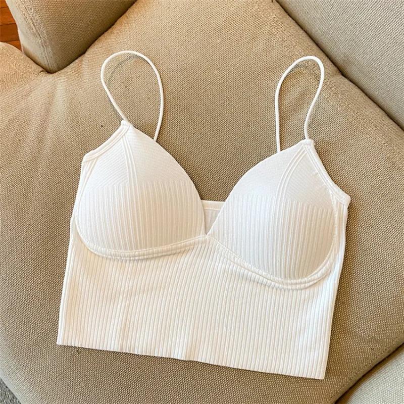 Camolă cu decolteu în V Sutien cu push up elastic elastic pentru femei, cu tampoane pentru piept, crop top tricotat pentru femei, top cu tub scurt, bralette Y2k