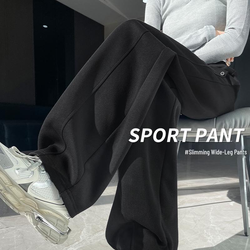 Pantaloni de trening gri cu talie înaltă pentru femei, mărime mică, cu picior larg - Stil Primăvara 2025