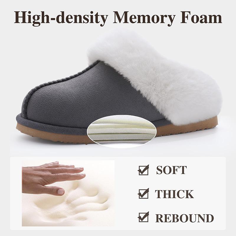 Fashion Kidmi Woman Slippers Indoor Outdoor Fuzzy House Slippers for Women Fluffy Memory Foam Suede Slippers Faux Fur Collar Woman Shoes