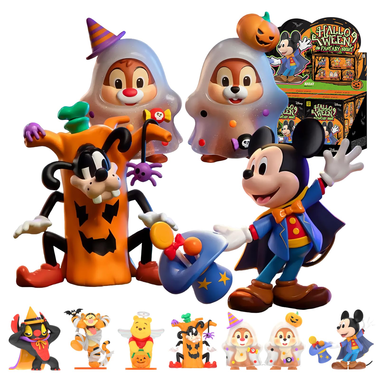 

TOP TOY Disney Fantasy Series Box of Gachapon Blind Box Plastic Premium Soft Birthday Halloween Chip and Mickey Mouse Collectible Halloween Night
