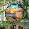 Stained Glass Window Hanging, Sunset Mountains Lake Tree Sun Catcher for Window Home Decor Landscape Suncatcher Mother's Day Birthday Gifts 7.8 in