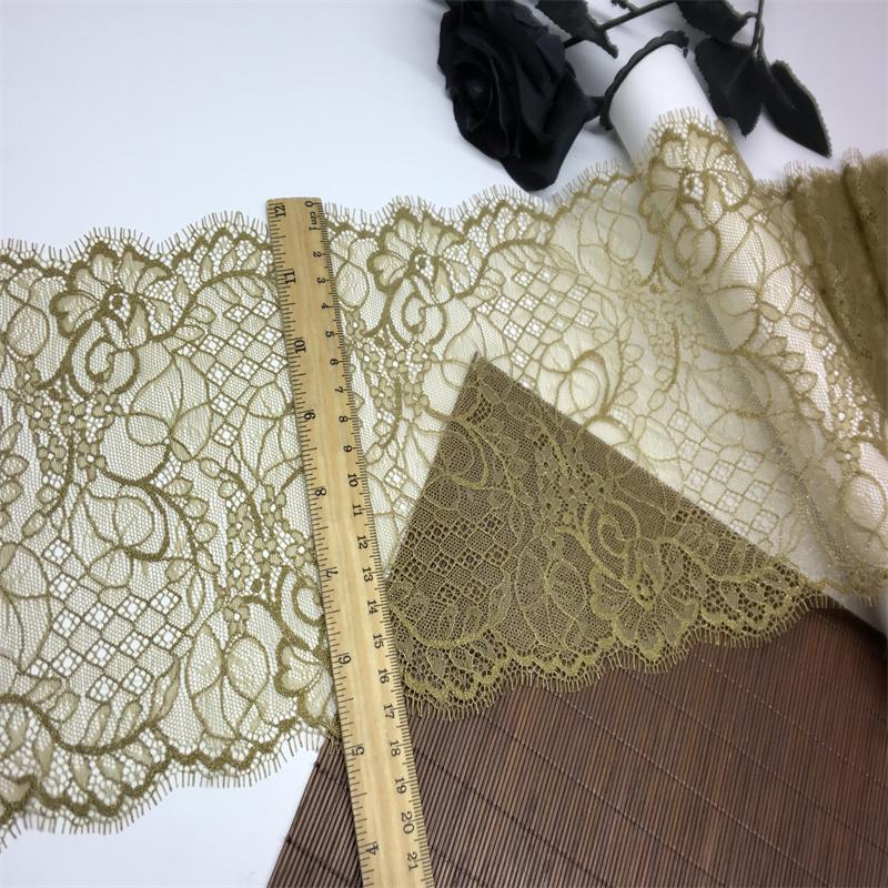 1.5m x 17.5cm Metallic Yellow Green Chantilly Lace, Non-stretch French Eyelash Lace Trim for Sewing, Lingerie, Dress, Garment, Crafting