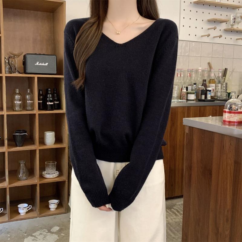 

Autumn and winter new soft waxy loose collar lazy versatile arctic velvet with knitted primer sweater women S