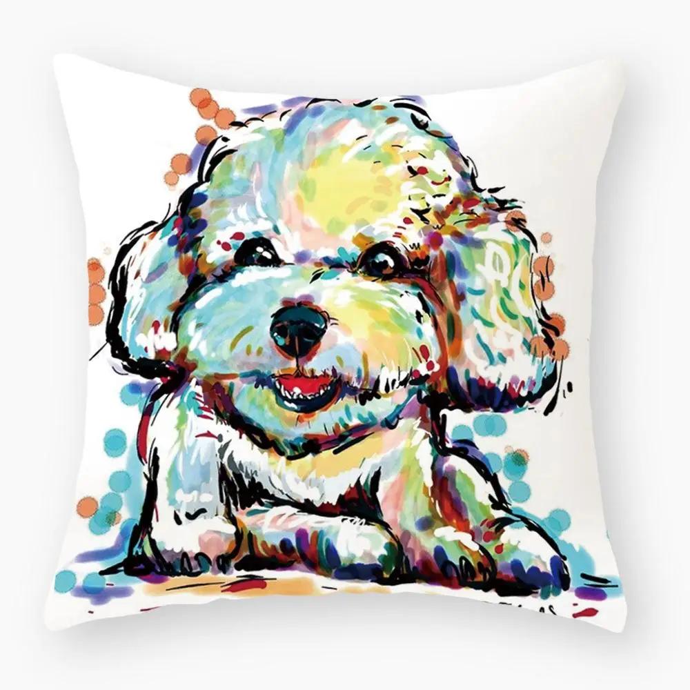 Sofa Pillowcase Bedroom Decoration Cushion Cover Cute Dog Yorkie Pug Pillow Car