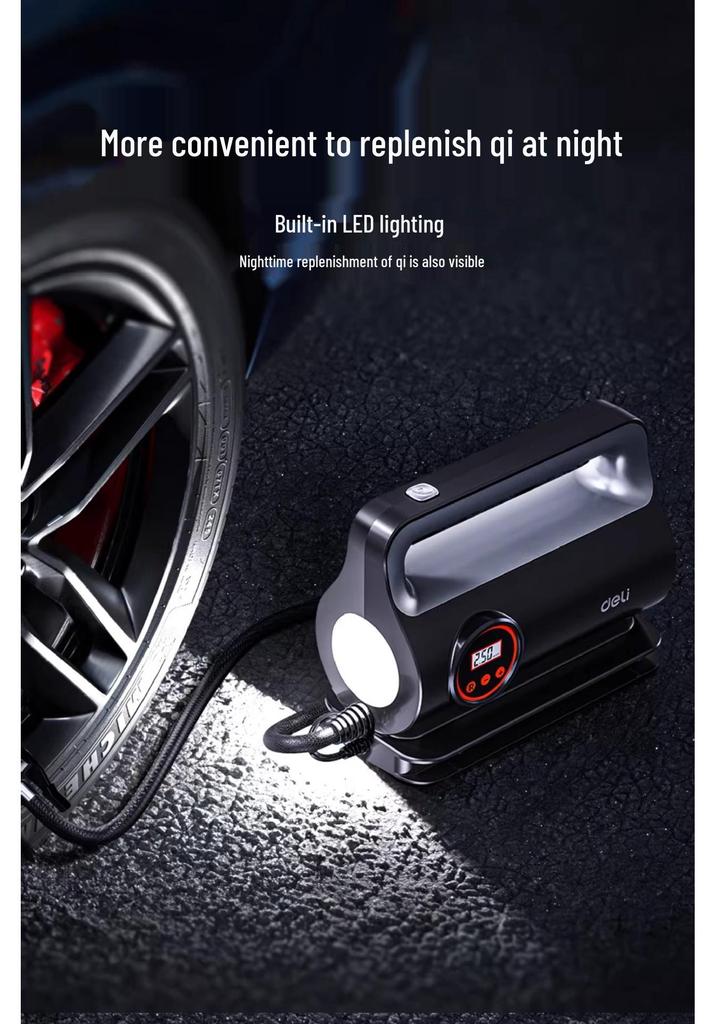 Deli 12V Portable Car Air Pump with Tire Pressure Gauge