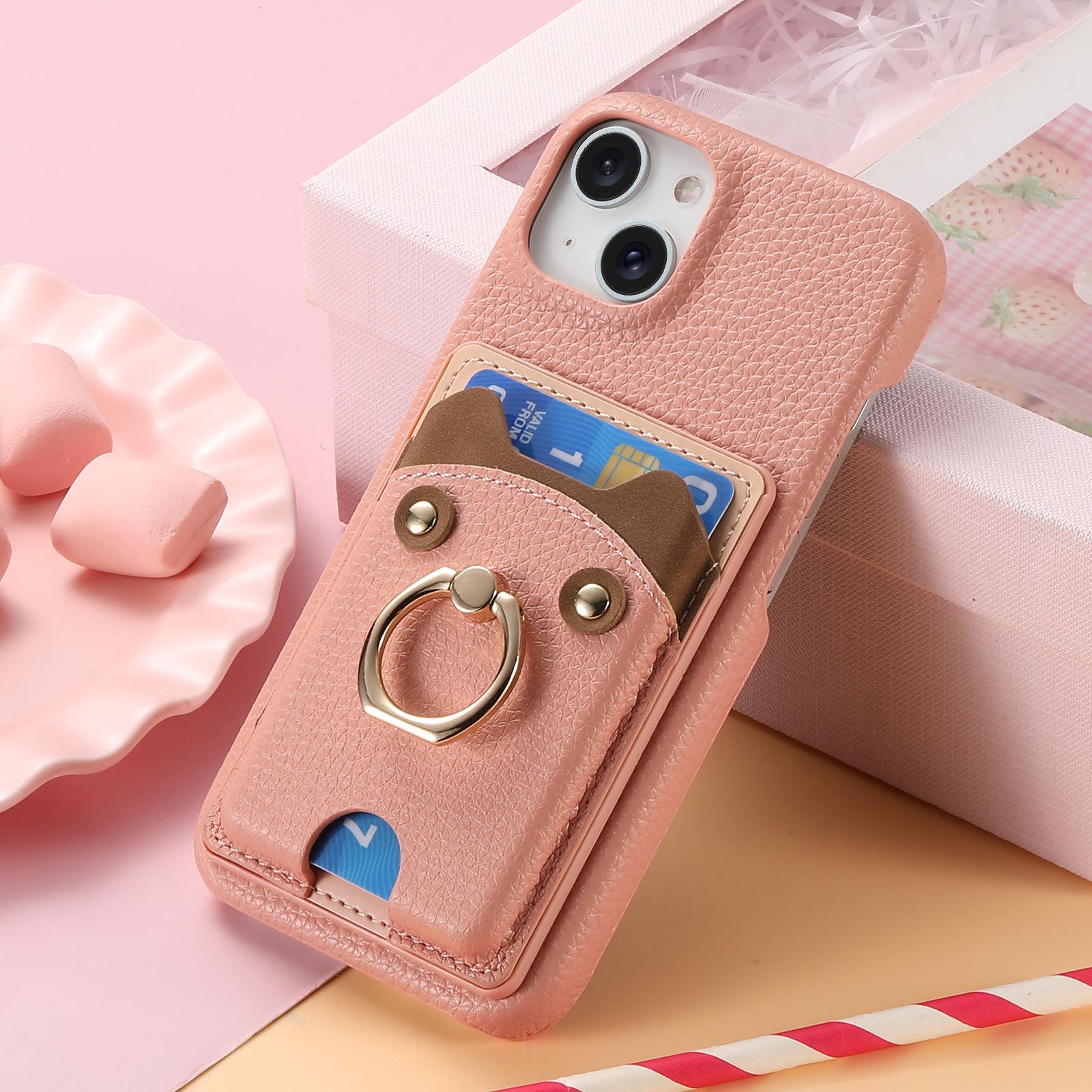 

Подходит для Apple 16 Pro Max Чехол для мобильного телефона Ins Wind Bear Card Holder IPhone15Pro Защитный чехол iPhone 7/8/SE 2020/SE3 розовый