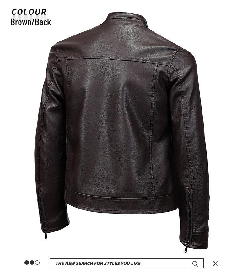 Men's Trendy American Stand-Collar Faux Leather Motorcycle Jacket with British and Korean Style