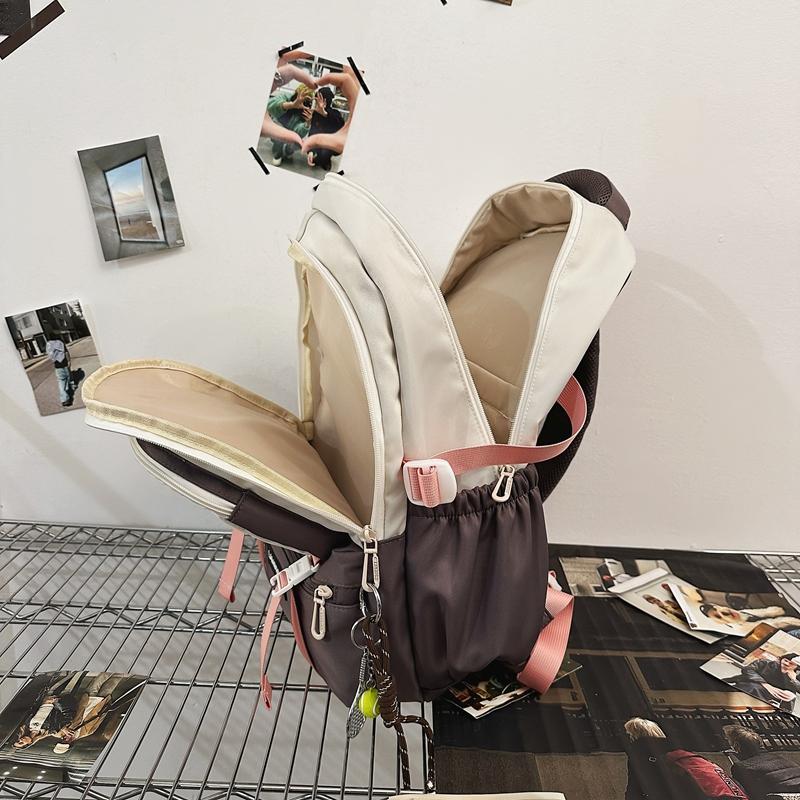 Color Block Schoolbag Middle School Student Backpack Men Women Large Capacity Backpack