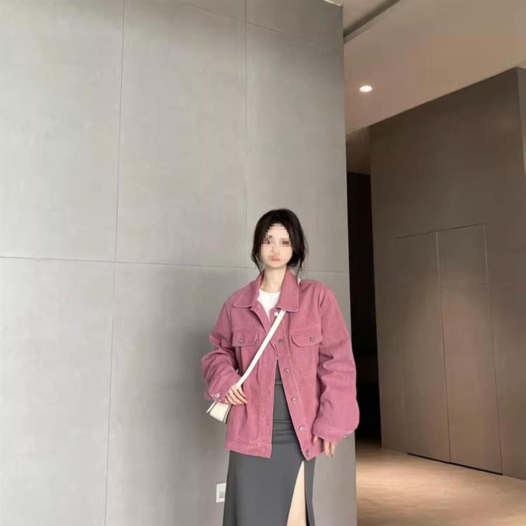 Women's Retro Rose Pink Denim Jacket – American and Hong Kong Style, Loose Fit, Versatile for Spring & Autumn