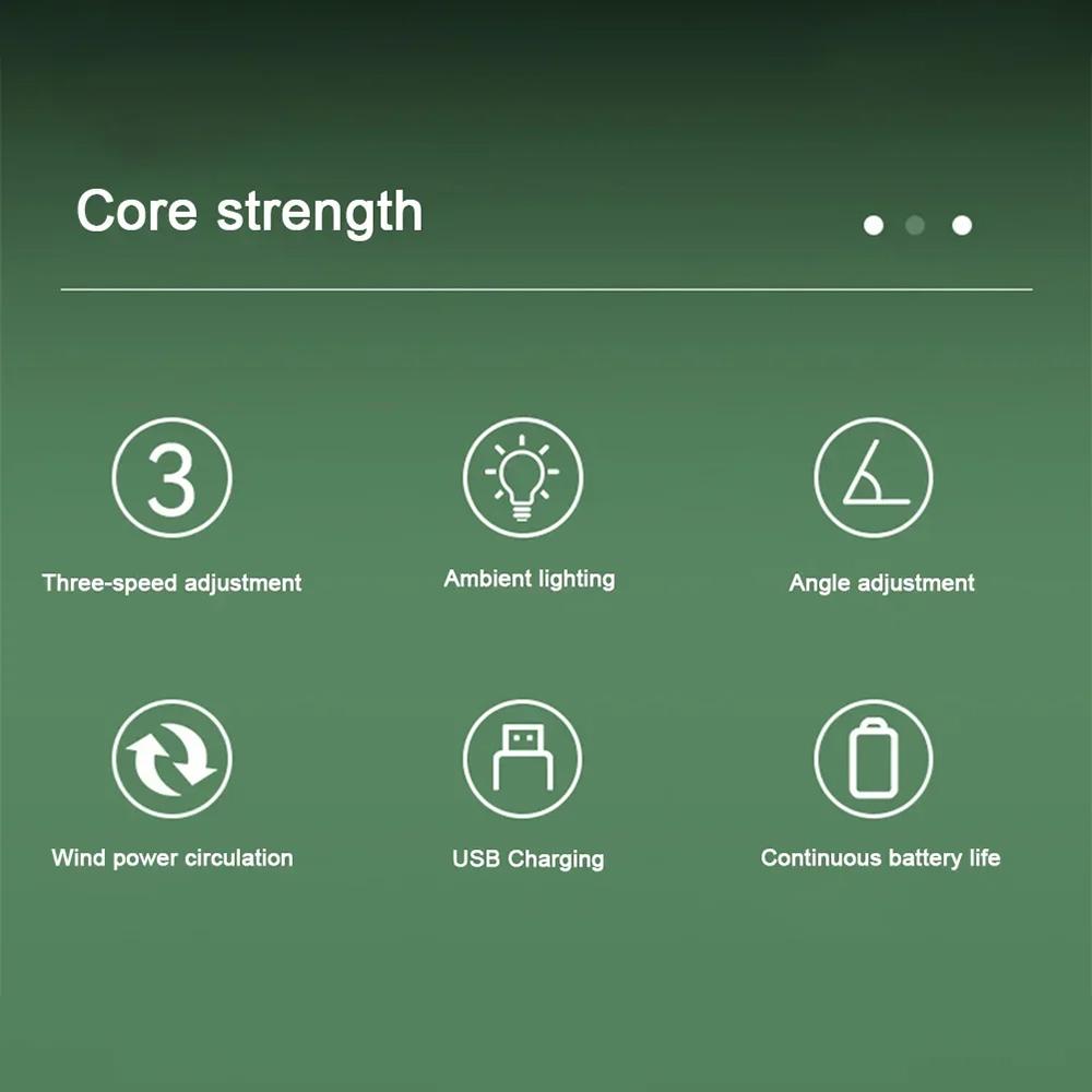 Tragbarer Ventilator, wiederaufladbarer USB-Ventilator, LED, 7 Farben, elektrischer Ventilator, 180° verstellbar, für den Haushalt, Sommer-Camping-Ventilatoren, 3 Geschwindigkeiten, stumme Mini-Ventilatoren