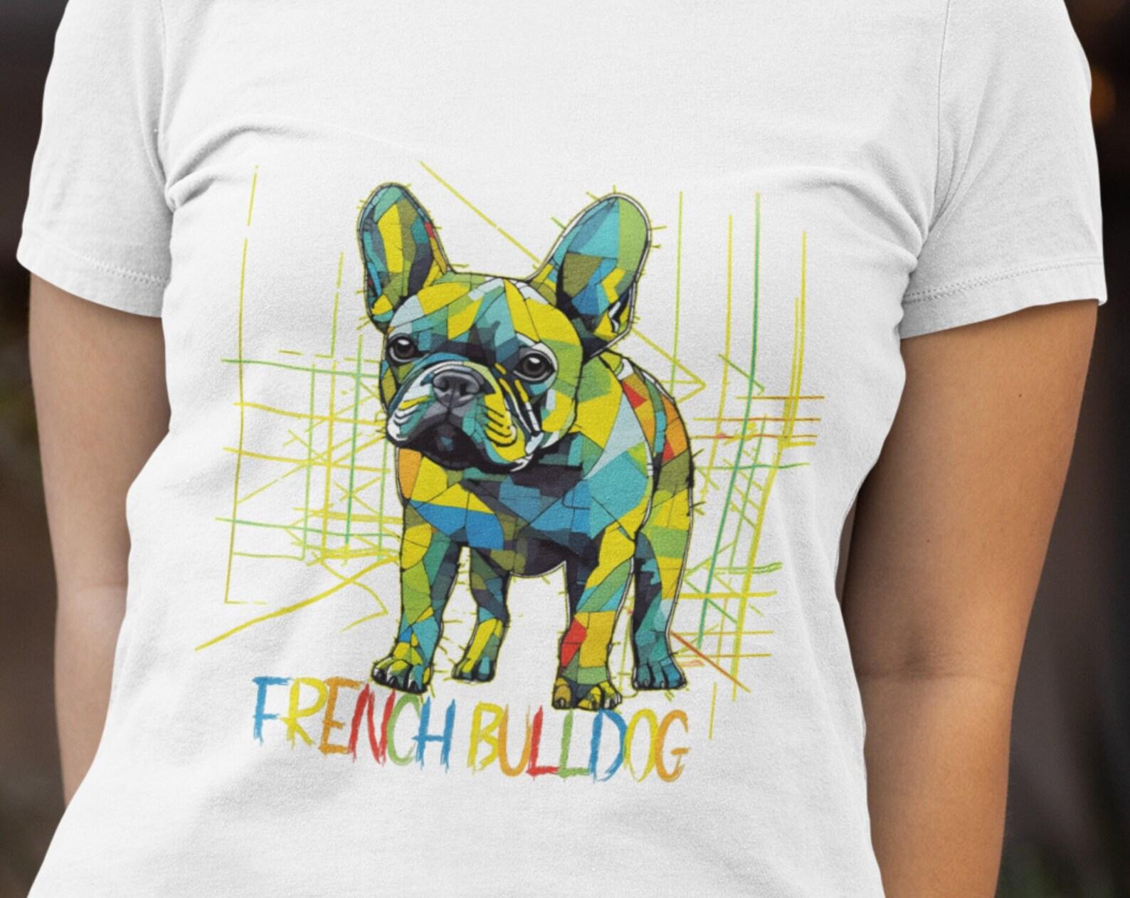 Geometric French Bulldog T-Shirt: Vibrant Dog Lover Tee M